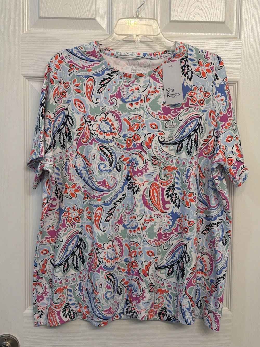 Kim Rogers Multicolor Paisley Short Sleeve Tee - Light Blue Base